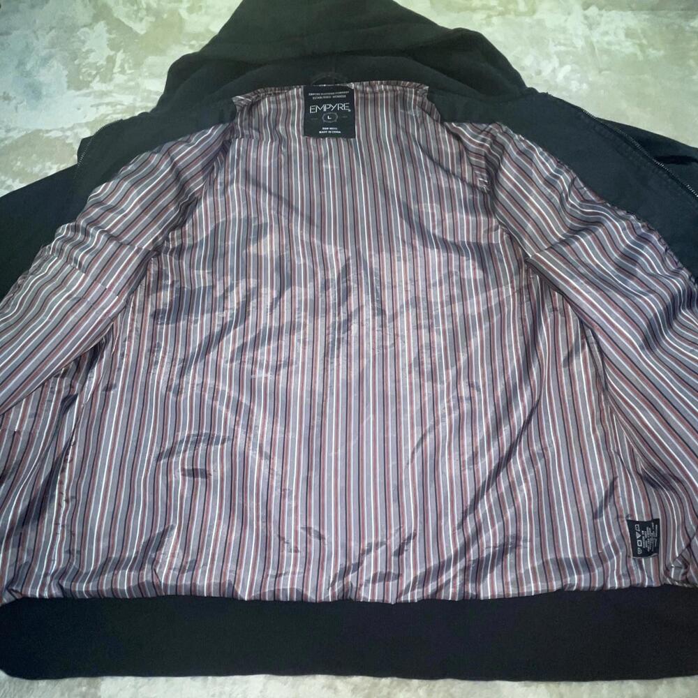 EMPYRE Clothing Company Mens Full Zip Utility Black Bomber Jacket w/ Hoodie Sz L - Picture 9 of 13